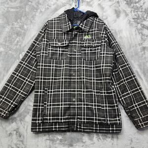 Morrow Snowboarding Jacket Mens L Black Gray Plaid Flannel Hooded 5000mm Skiing